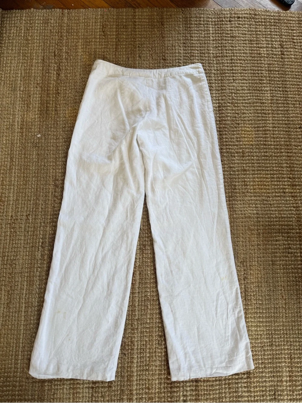 Women’s White 100% Linen Drawstring Wide Leg Pants Lined Size 2 Coastal